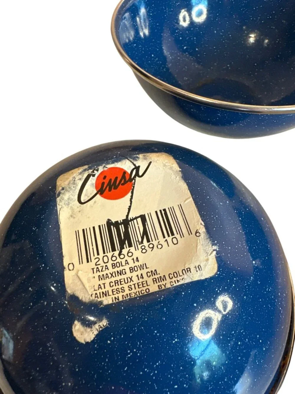 Vintage Cinsa Royal Speckled Enamelware set Plates Bowls 8 Pieces Blue